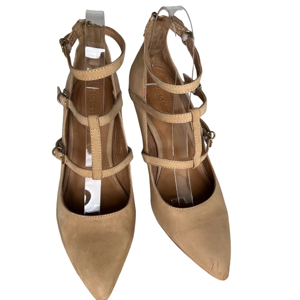 Corso Como Tan Suede Criss Cross Strap Pumps Size 7